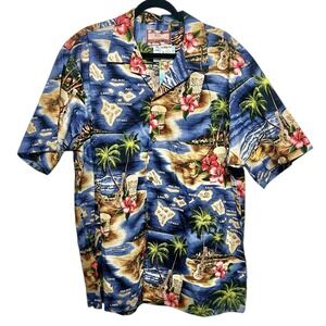 RJC Hawaiian Shirt 2XL Islands Beach Palm Trees Blue Aloha Resortwear Vacation